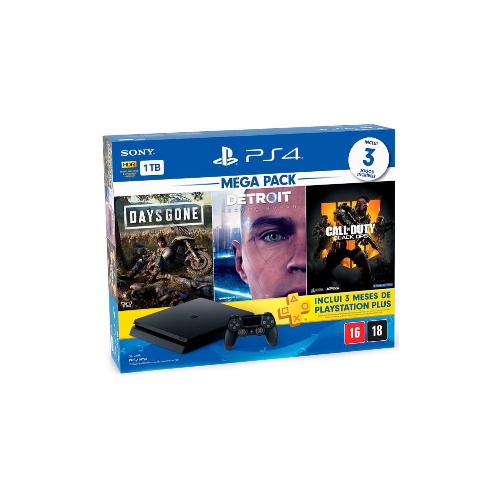 Console PlayStation 4 Slim, Hits Bundle 5.1, 1TB, Days Gone + Detroit Become Human + Call of Duty Black Ops 4 - Sony