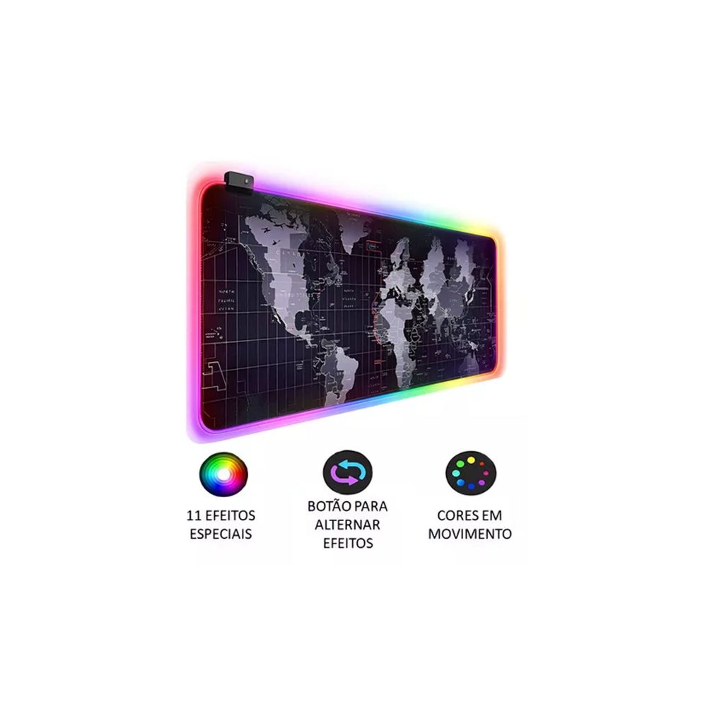 Mousepad Gamer Mapa Mundi RGB - Exbom