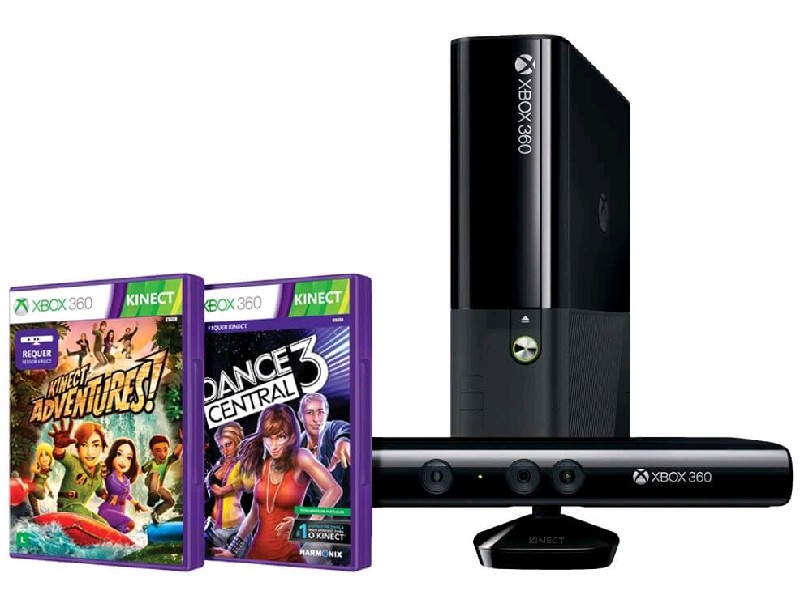 Xbox 360 Super Slim 4GB Kinect 1 Controle 2 Jogos