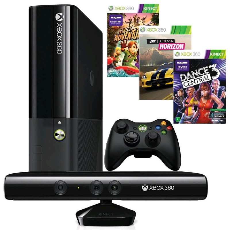 Console Xbox 360 4GB + Kinect Sensor + Kinect Adventures + Kinect Sports +  Forza - GAMES E CONSOLES - CONSOLE XBOX : PC Informática