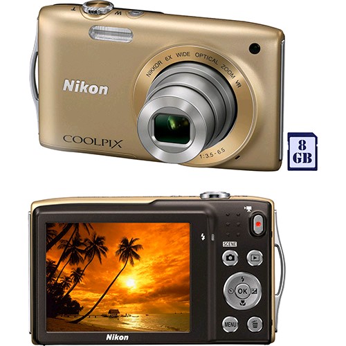 Câmera Digital Nikon Coolpix S3300 16MP 6x Zoom Óptico Cartão 8GB