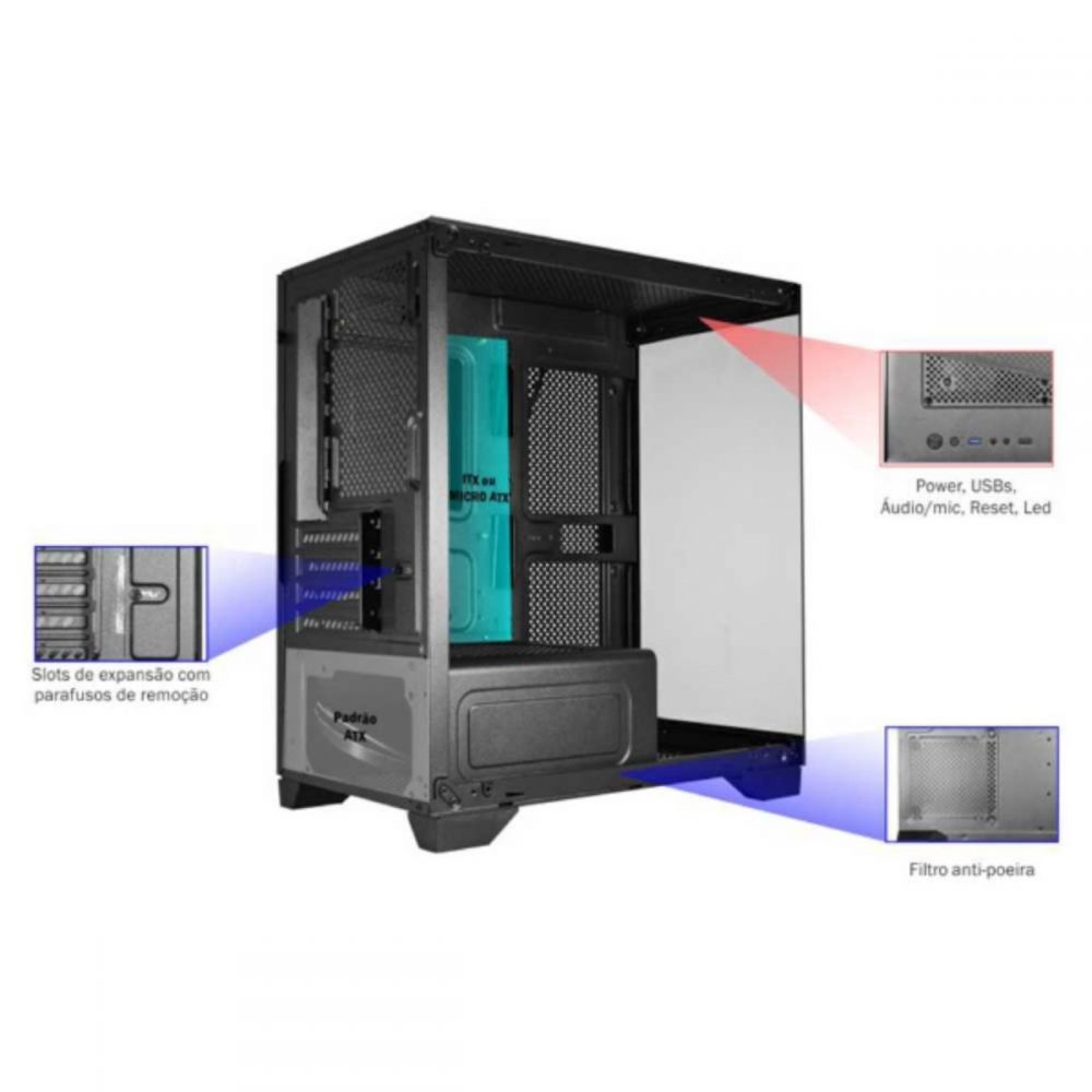 Gabinete Gamer Aquário CG-01F9 Micro Poseidon - K-MEX