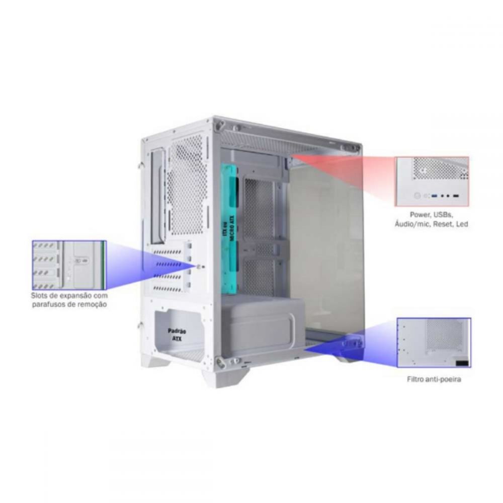 Gabinete Gamer Aquário CG-W1F9 Micro Poseidon - K-MEX