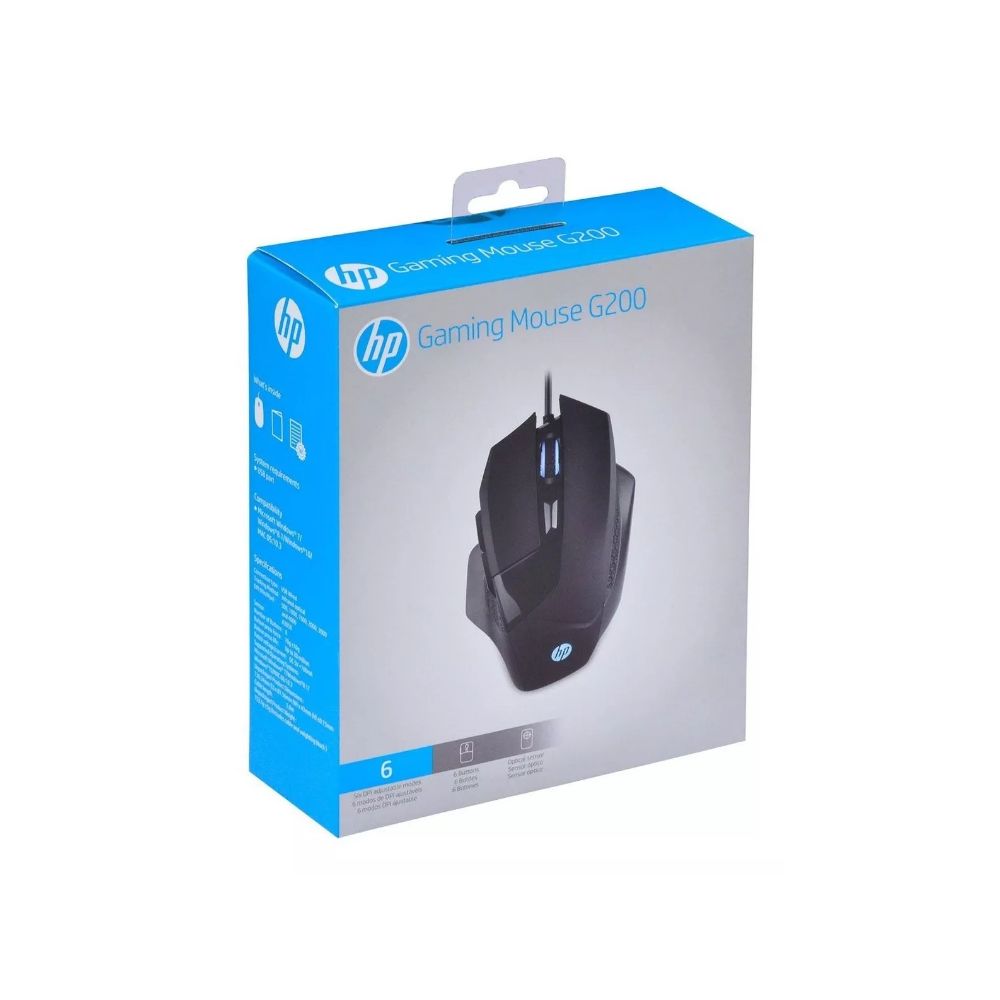 Mouse Gamer Óptico G200 4000 DPI 6 Botões Preto  - HP