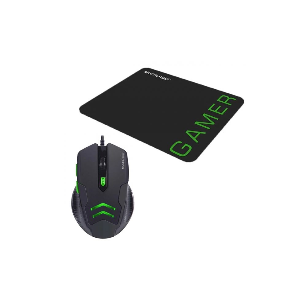 Mouse e Mouse Pad Preto e Verde MO273 - Multilaser