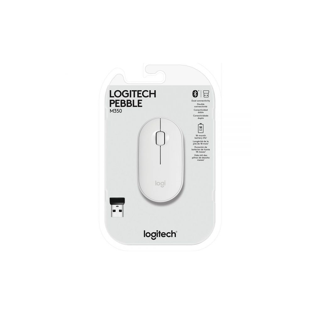 Mouse Óptico Sem Fio M350 Pebble 1000 DPI Branco - Logitech