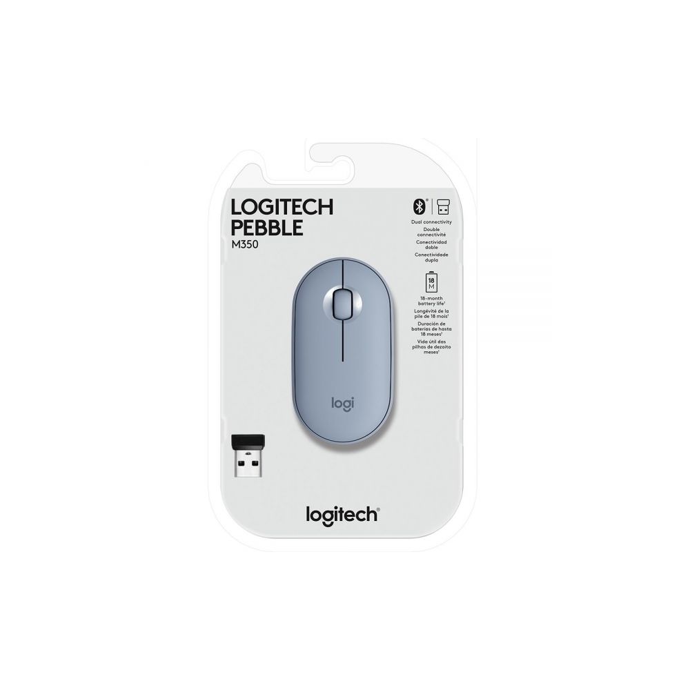 Mouse Óptico Sem Fio M350, Pebble, 1000 DPI, Azul Logitech