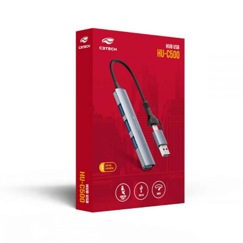 Hub Usb 3.0 Com 4 Portas Usb 15Cm - C3Tech