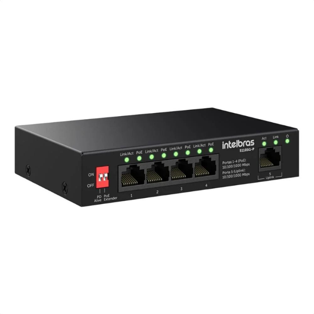 Switch Não Gerenciável PoE 5 portas S1105G-P - Intelbras