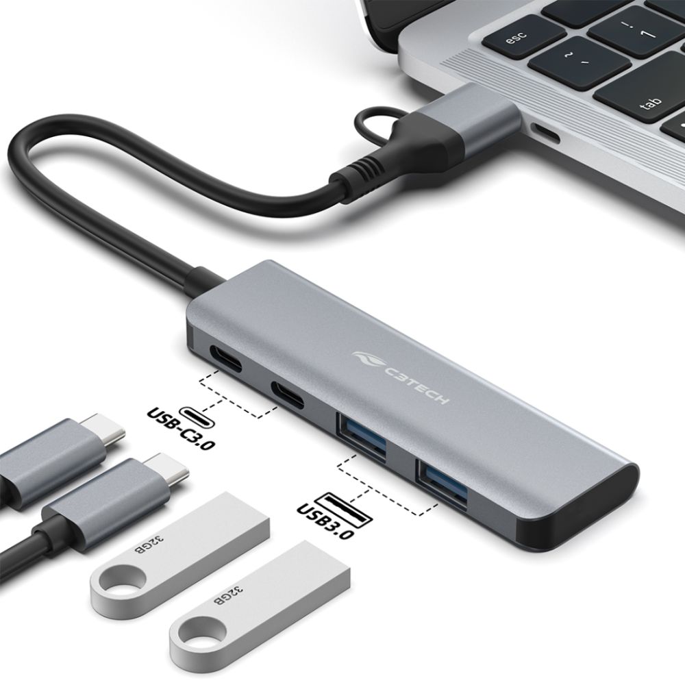 Hub USB-C 3.0 4 Portas HU-C600GY - C3Tech