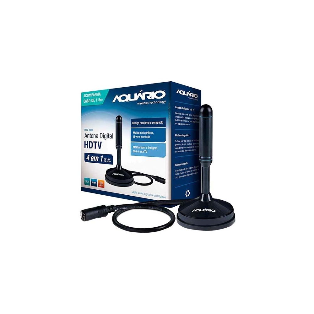 Antena Digital para TV DTV-100 VHF UHF FM e HDTV - Aquário