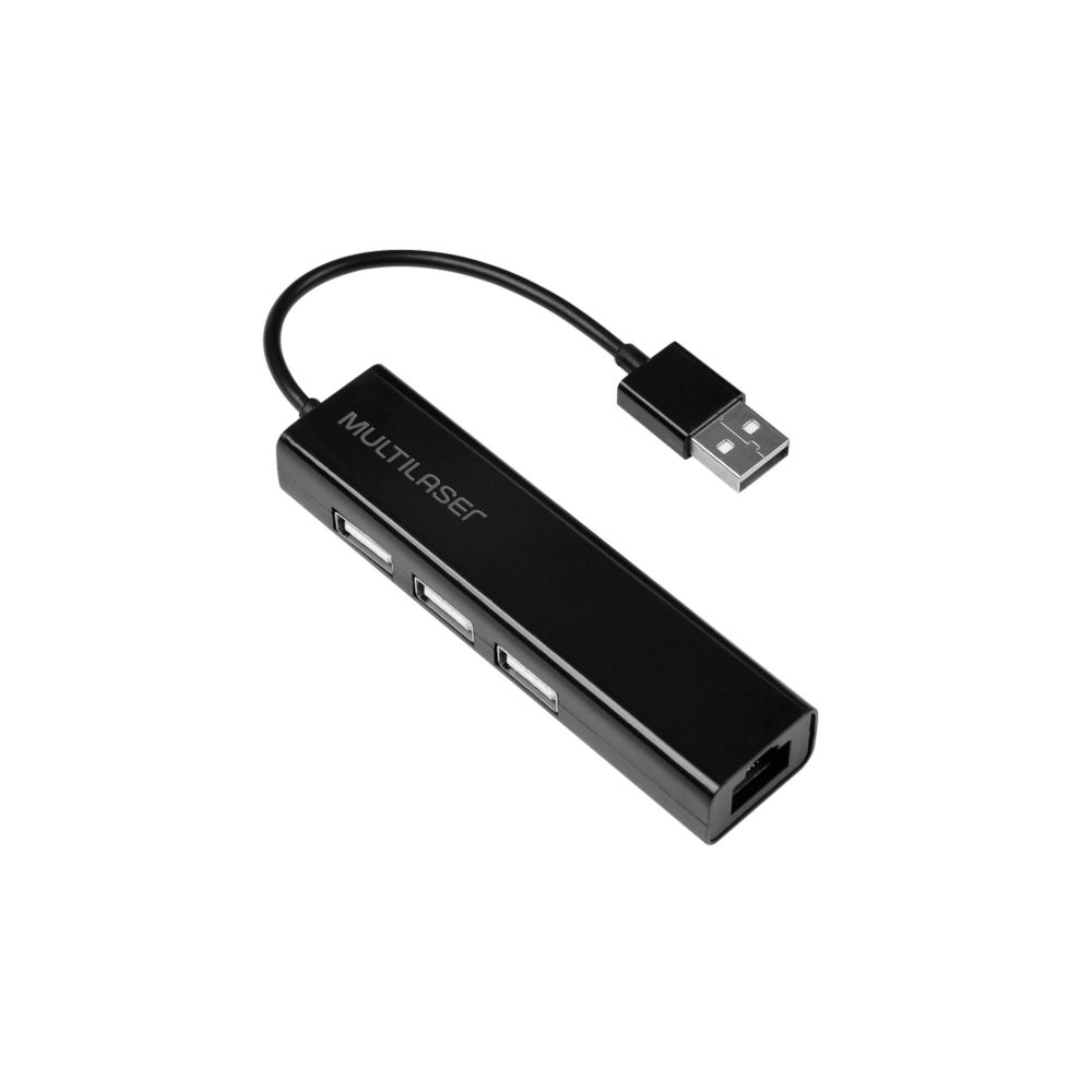 Conversor Hub USB e Rj45 Fêmea Preto - AC304