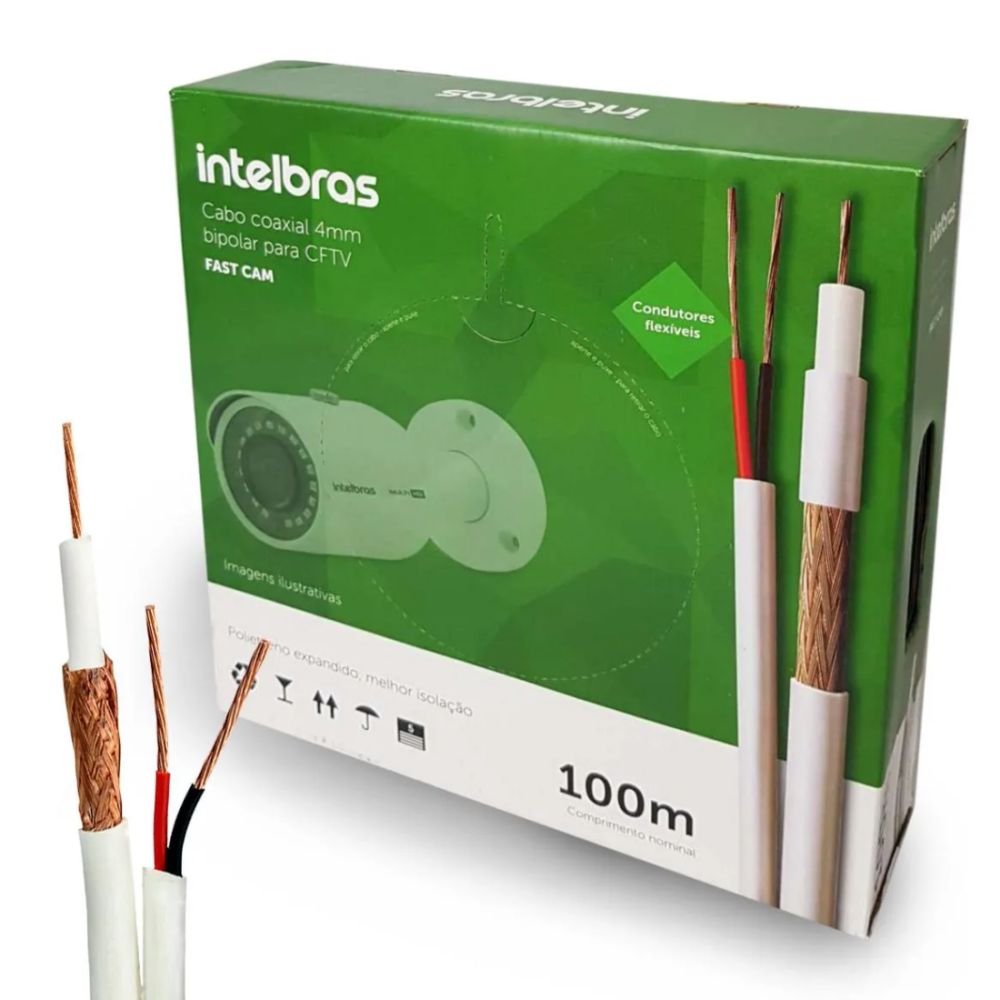 Cabo Coaxial Bipolar 4mm 2x26 AWG Fast Cam 100m–Intelbras