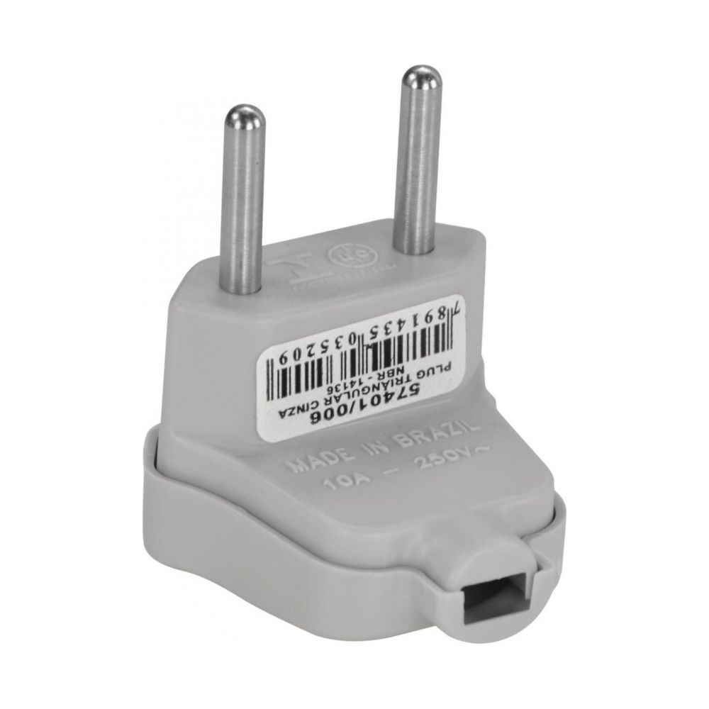 Plug Triangular 2 Pinos 10A 250V Cinza - Tramontina