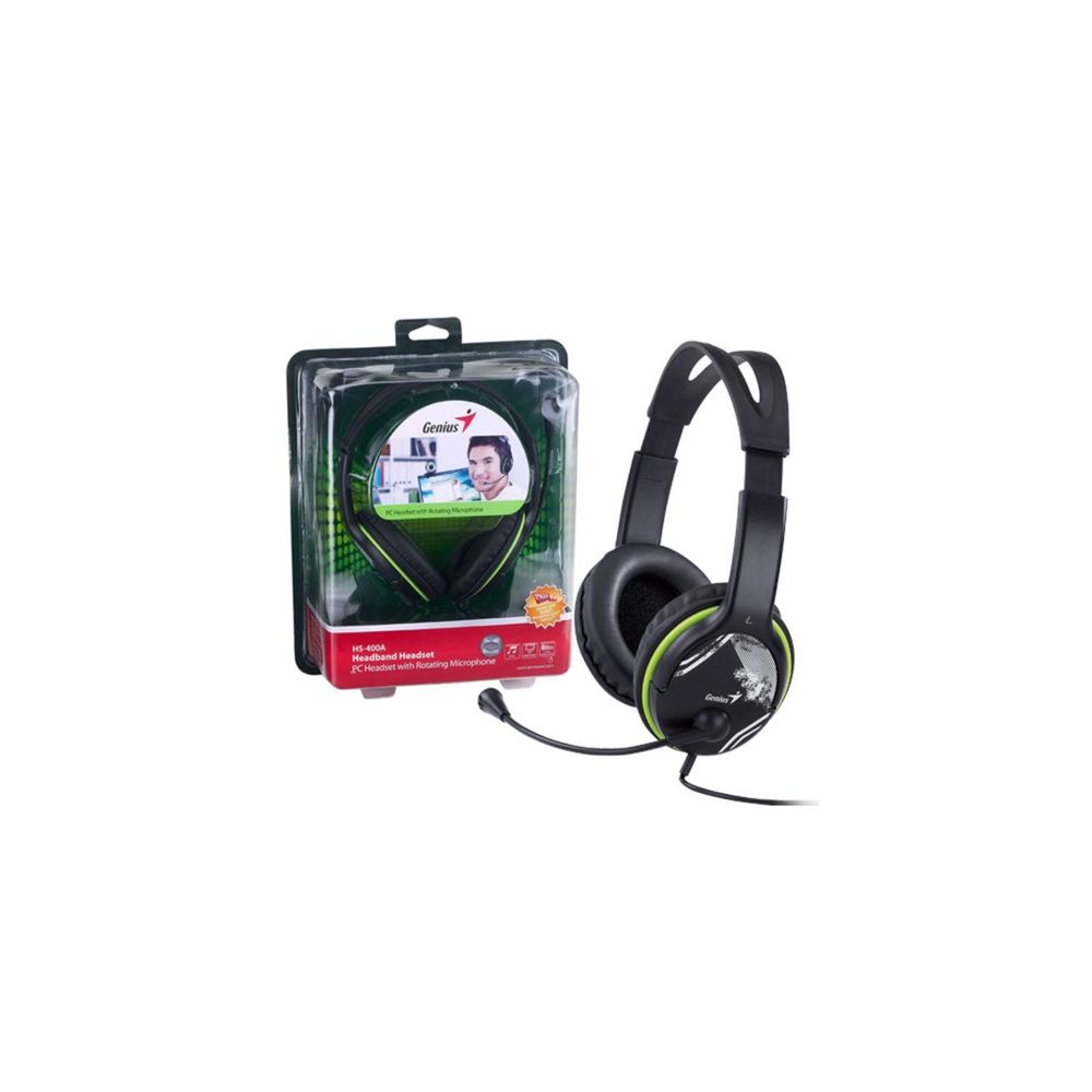 Headset HS-400A, Grafite/Verde, Ergonômico, c/ Microfone - Genius 