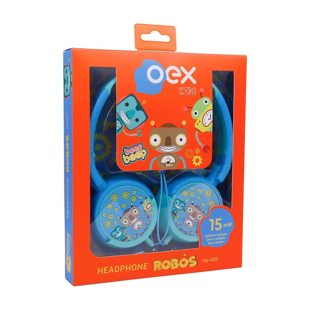 Headphone Infantil Robôs com Fio Azul HP305 - Oex