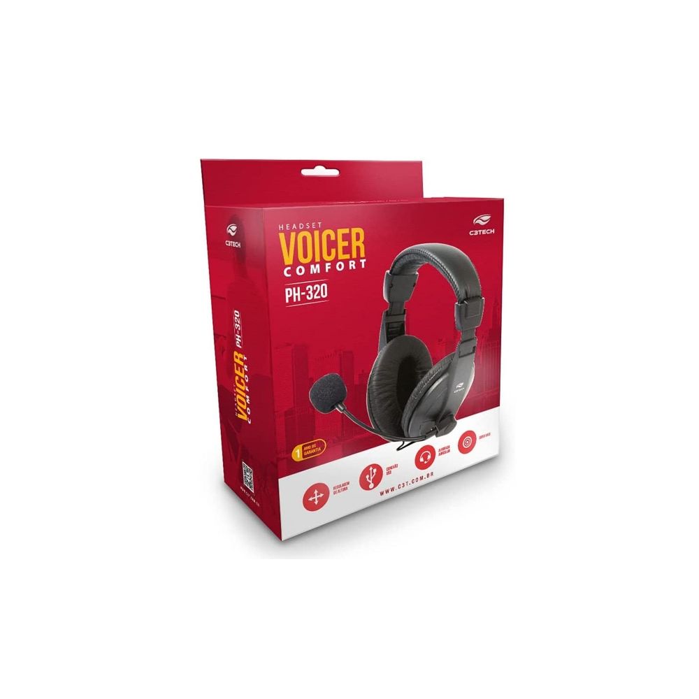 Headset USB C/Microfone Voicer Comfort PH-320BK - C3Tech