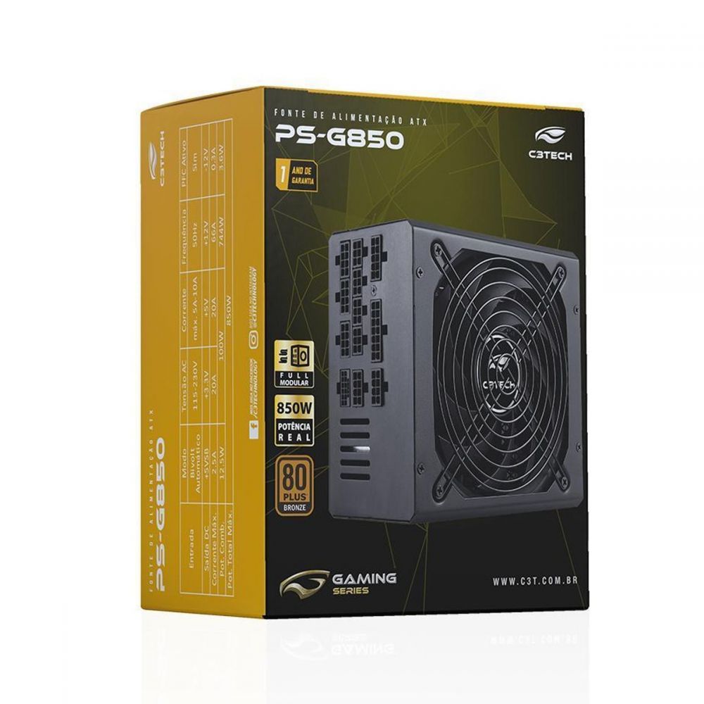 Fonte De Alimentação ATX 850W Bronze PS-G850 MODULAR- C3tech