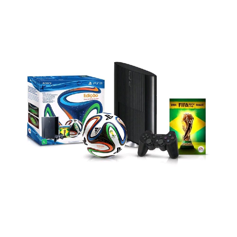 Console PlayStation 3 Slim 250GB + 1 Controle sem Fio + Jogo Fifa World Cup + Cu