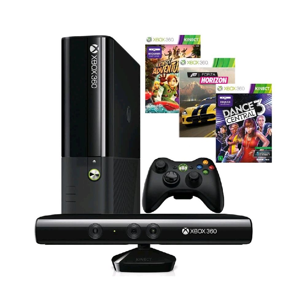 Console Xbox 360 4GB + Kinect Sensor + Kinect Adventures + Kinect Sports + Forza