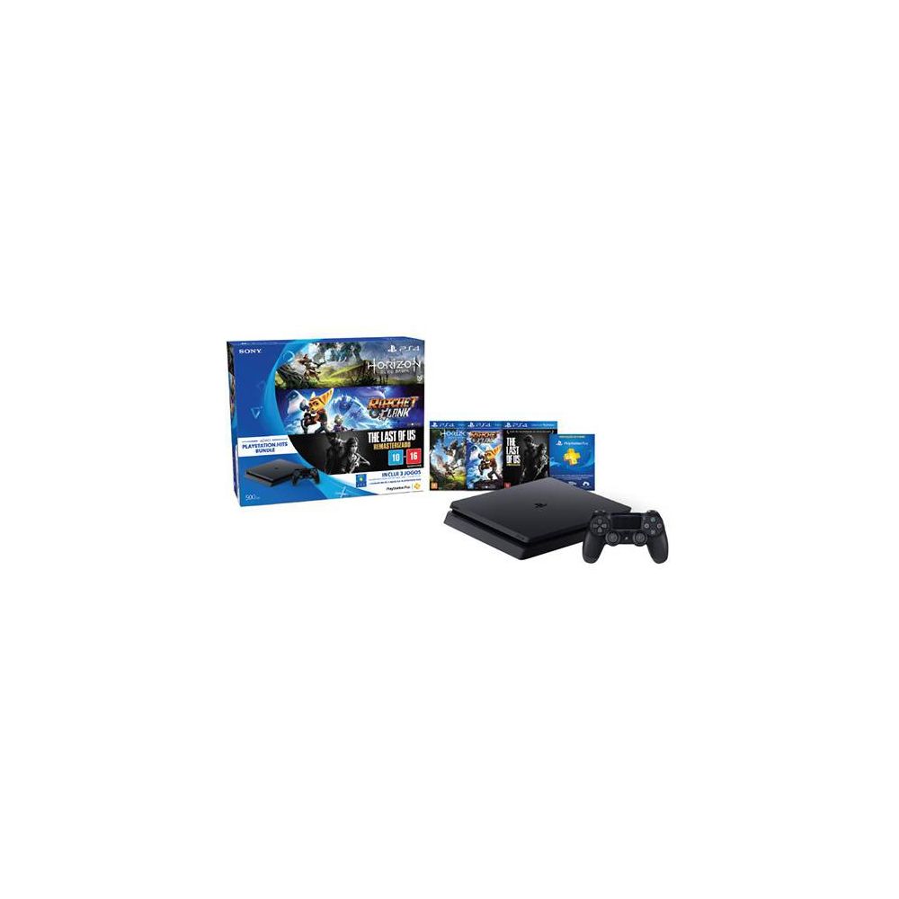 Console PS4 Slim 500GB Preto Sony com 3 Jogos e Voucher PS Plus 3 Meses