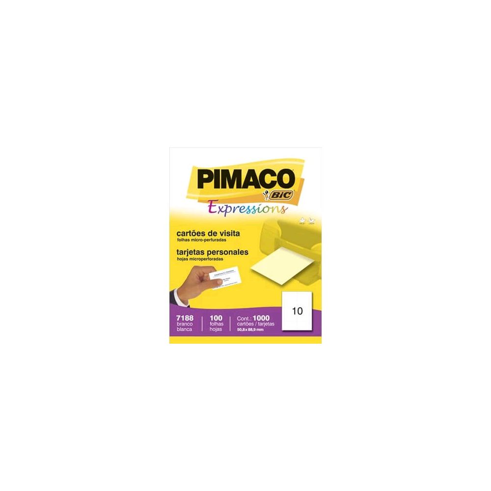 Papel Cartão de Visita 7188 Inkjet + Laser (50,8 x 88,9) Carta 180g/m² - Pimaco