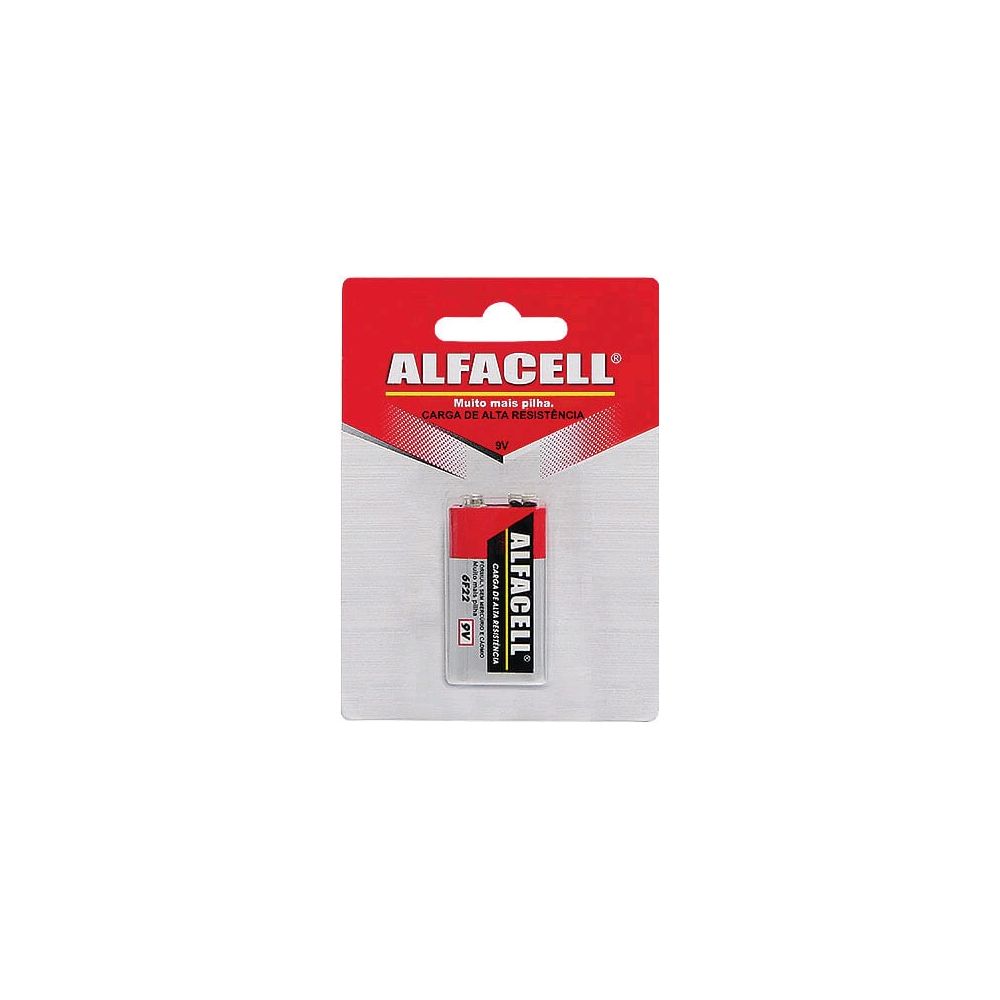 Bateria 9V 6F22 Cartela com 1 unidade Mod.ALPC60011 - Alfacell
