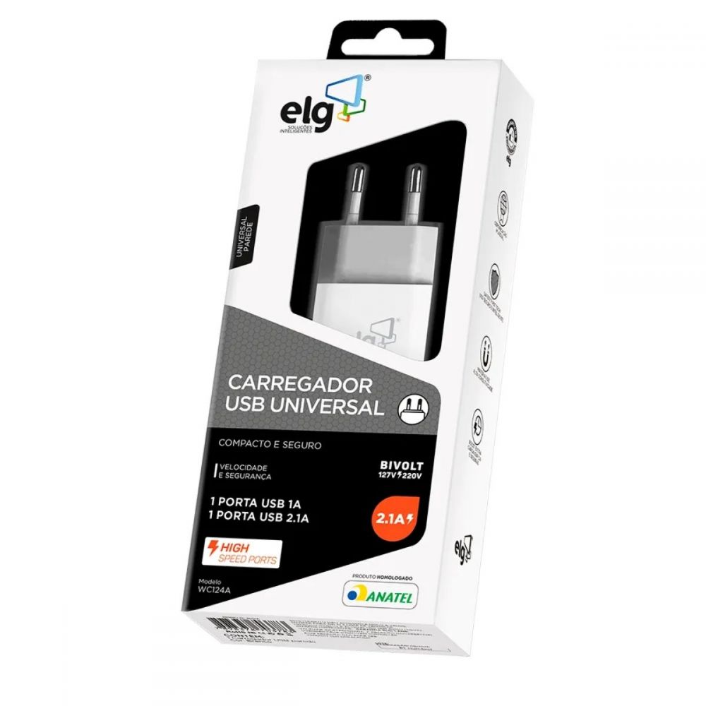 Carregador Com 2 Saídas USB Branco WC124A - ELG