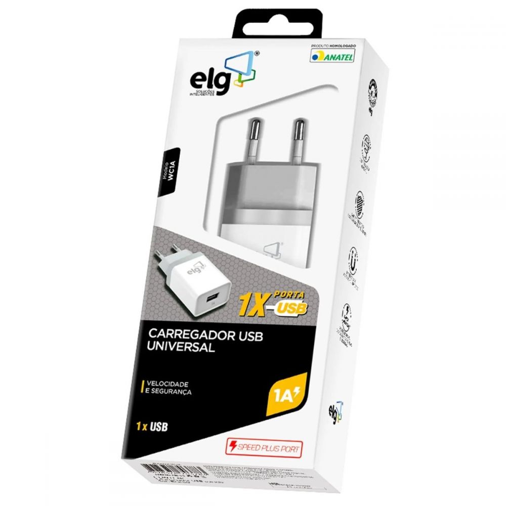 Carregador USB 1 Saída 1A Branco Bivolt WC1A - ELG