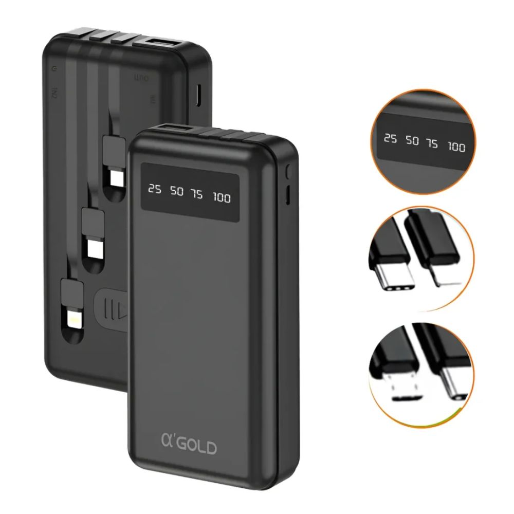 Carregador Portátil 20.000mAh Turbo (Preto) - A-Gold