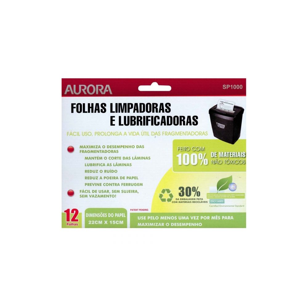 Folhas Lubrificadoras para Fragmentadora 12 Folhas - Aurora