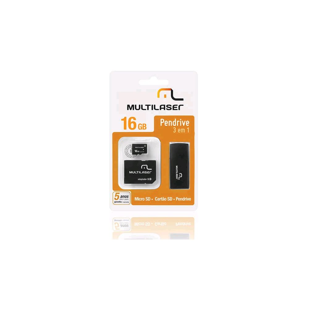 Memória Micro SD + Cartão SD + Pendrive 16GB - Multilaser