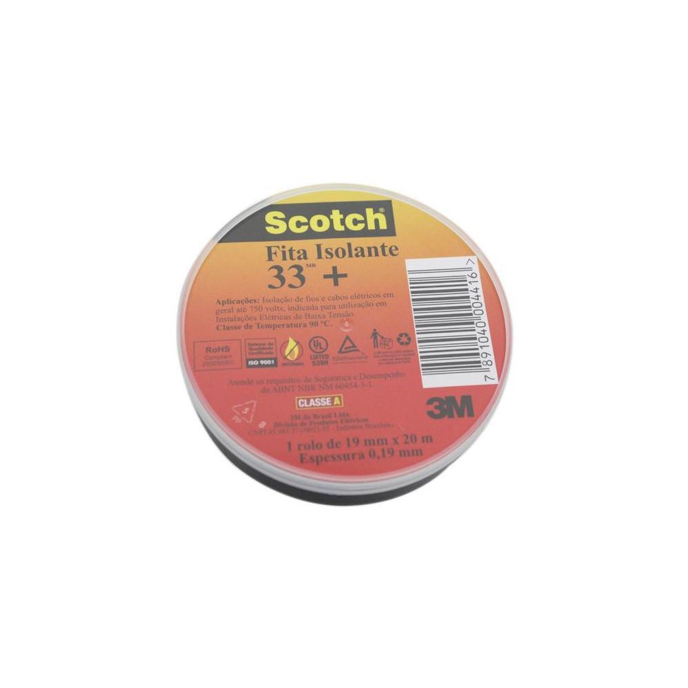 Fita Adesiva Isolante PVC 19mm x 20m 3M Preto - Scotch 