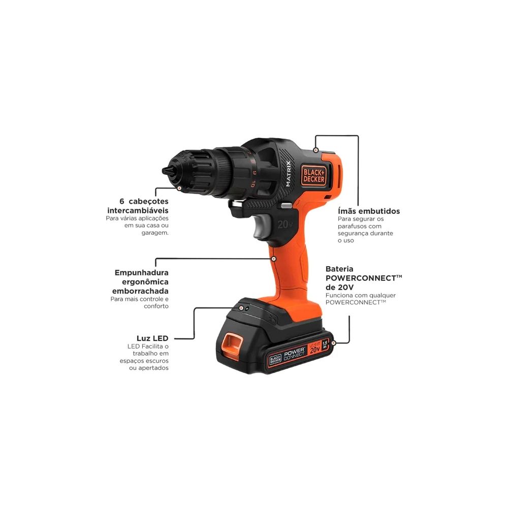 Jogo Ferramenta 6 Cabeçotes Intercambiáveis - Black+Decker