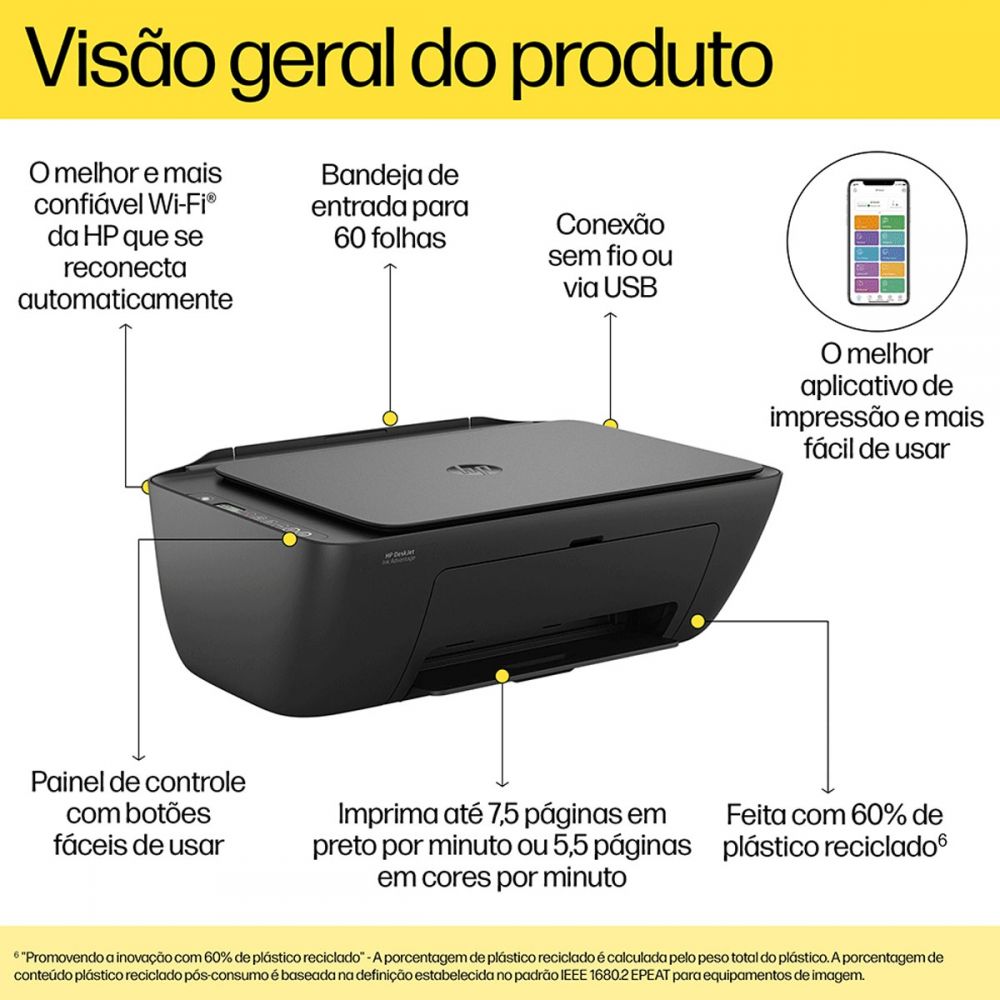 Impressora Multifuncional DeskJet Advantage 2874 Bivolt6W7G2A - HP
