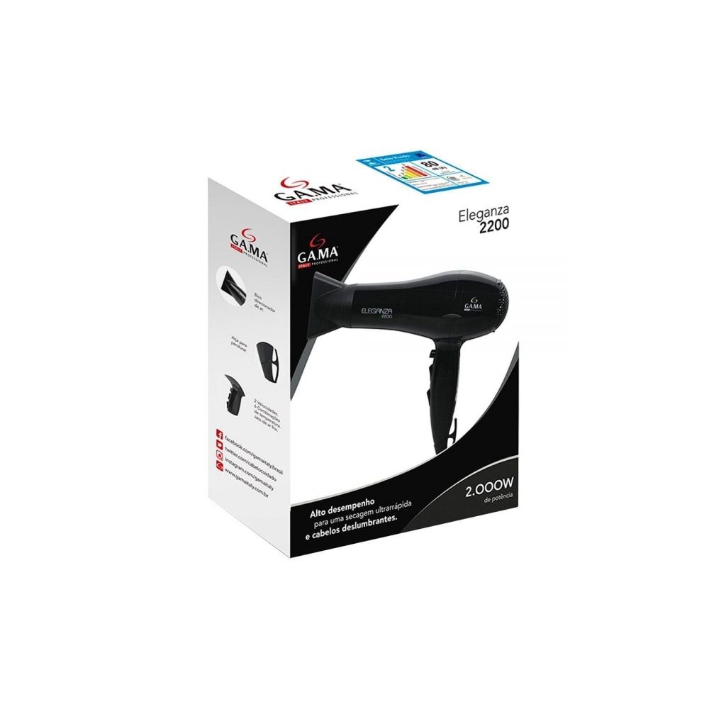 Secador de Cabelo Eleganza II Preto 2200W - Gama