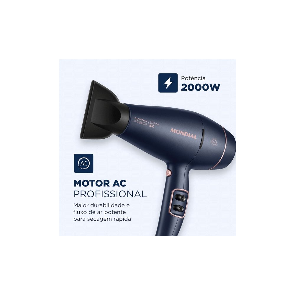 Secador de Cabelos InfraRed 2.000W Azul 220V - Mondial