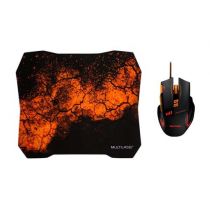 Combo Mouse e Mousepad Preto e Laranja - Multilaser 