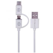 Cabo USB 2 em 1 Micro USB e Tipo C Branco - Xtrax 