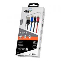 Cabo 3 em 1 USB para Micro USB Type-C e Lightning 31CBK 3A PR -  ELG