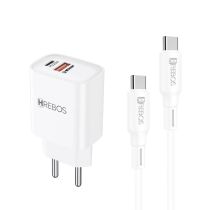 Carregador Saídas USB-C e USB-A CRG-232C Branco 20W - Hrebos