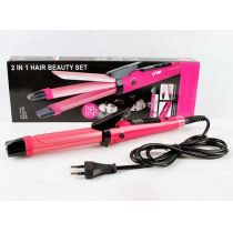 Escova Alisadora 2 em 1 Nova Hair Beauty Set - Rosa