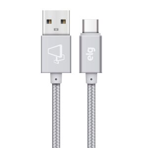 Cabo USB Tipo-C Nylon Reforçado 1m TC10BS Prata - ELG