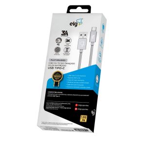 Cabo USB Tipo-C Nylon Reforçado 1m TC10BS Prata - ELG