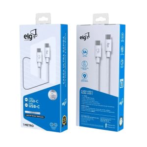 Cabo USB Tipo C para Tipo C 60W Branco 1 Metro TC60 - ELG