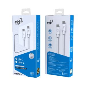Cabo USB Tipo C para Tipo C 60W Branco 2 Metros TC602 - ELG