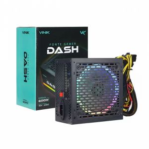 Fonte Gamer Dash 600W Preto com Fan Led RGB - Vinik