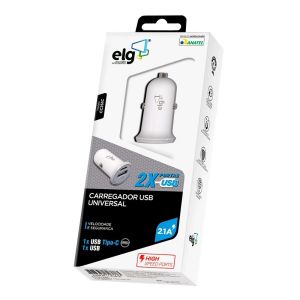 Carregador Veicular 2.1A USB Tipo-C saída usb-a - ELG