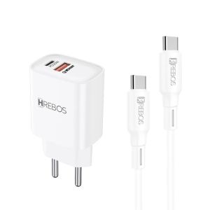 Carregador Saídas USB-C e USB-A CRG-232C Branco 20W - Hrebos